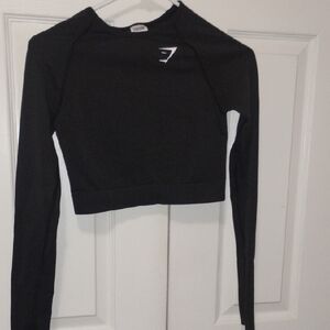 Gym Shark Women's Black Long Sleeve Crop Top, Size S